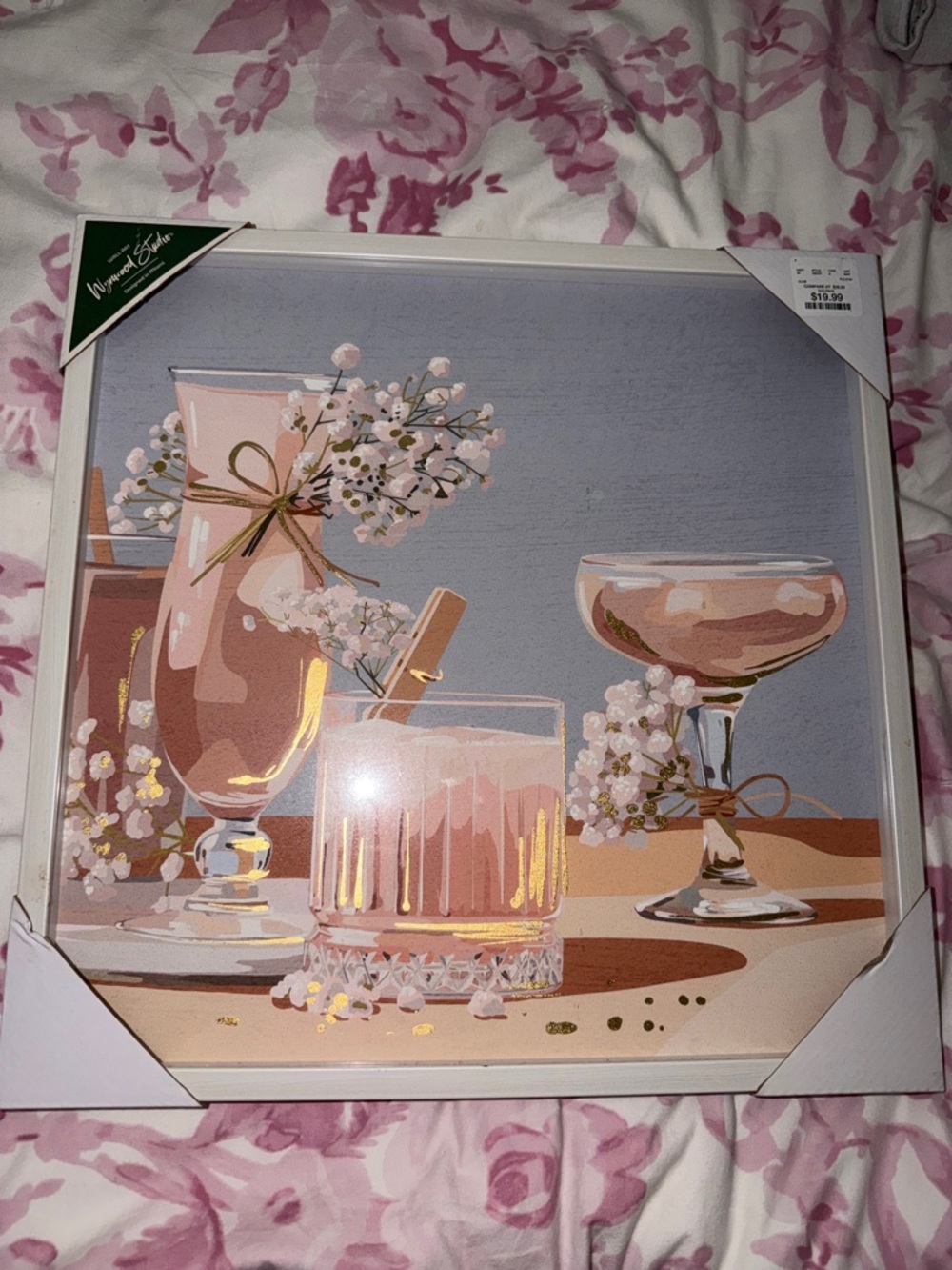 Pink Floral Glassware Wall Art Print